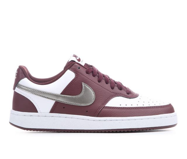 Women's Nike Court Vision Low Next Nature Sustainable Sneakers in White/Silv/Burg color