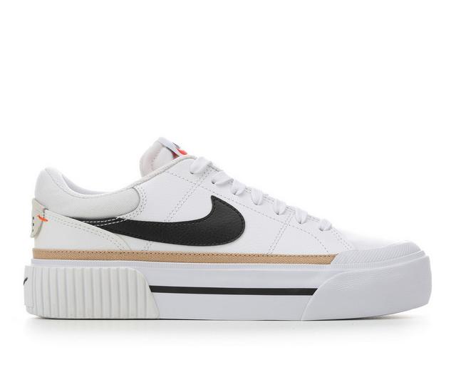 Women's Nike Court Legacy Lift Platform Sneakers in Wht/Blk/Brn color