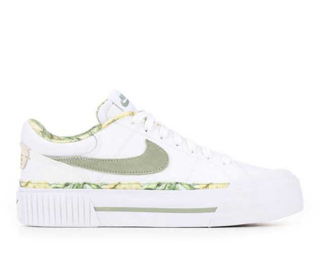 Women's Nike Court Legacy Lift Platform Sneakers in White/Green color