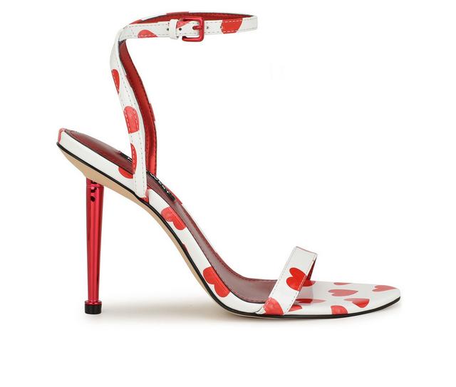 Women's Nine West Reina Stiletto Dress Sandals in White/Red Heart color
