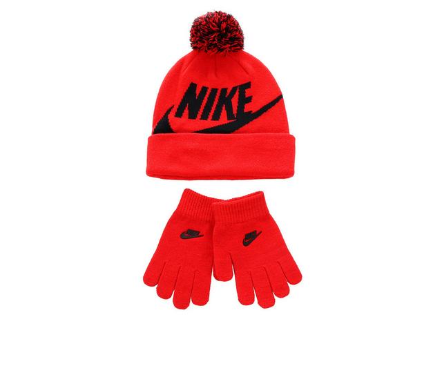 Nike Youth Swoosh Pom Beanie & Gloves Set in University Red color