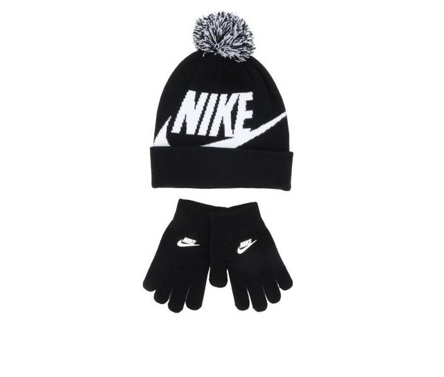 Nike Youth Swoosh Pom Beanie & Gloves Set in Black/White color