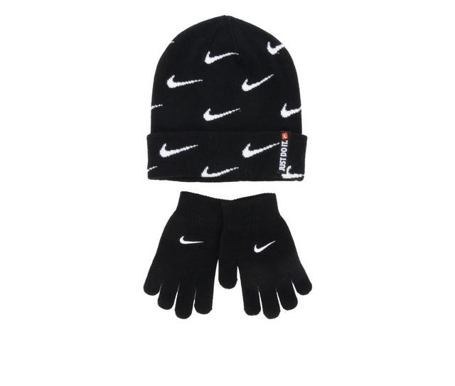 Nike Swoosh Repeat Beanie Set in Black/White color