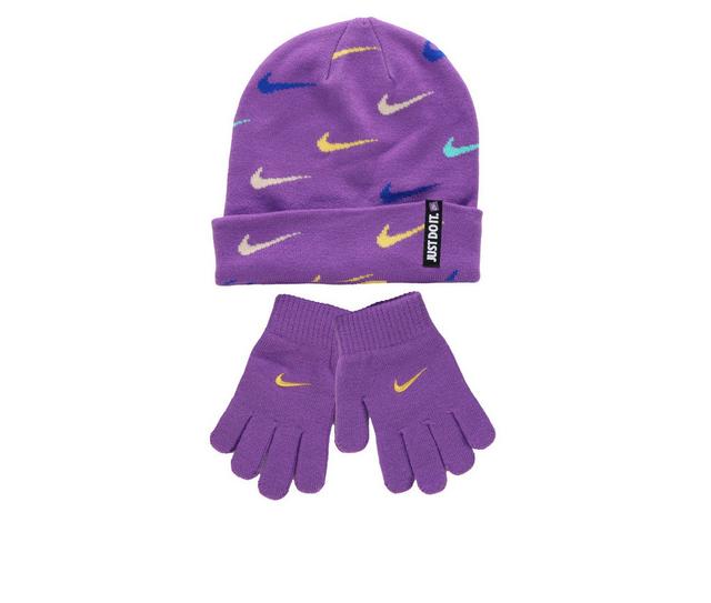 Nike Swoosh Repeat Beanie Set in Raspberry color