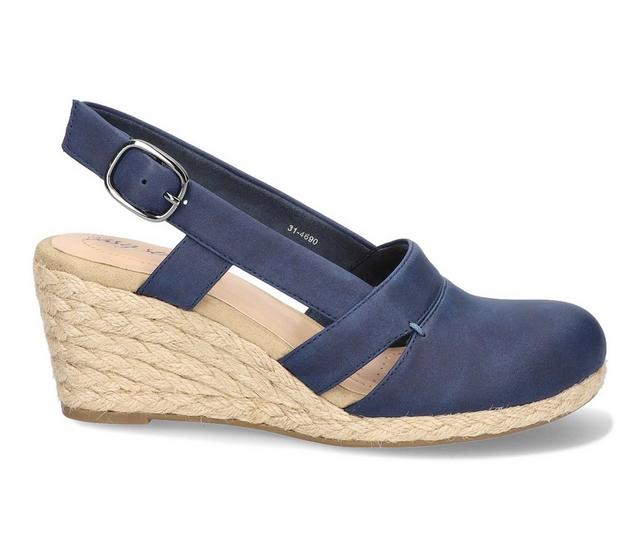 Women's Easy Street Stargaze Espadrille Wedges in Navy color