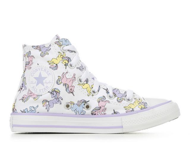 Girls' Converse Little Kid Chuck Taylor All Star Unicorn Mid Sneakers in white/moon/viol color