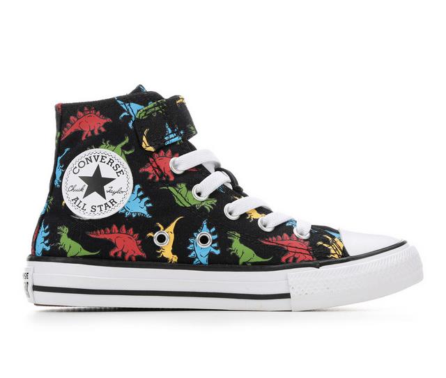 Kids' Converse Little Kid Chuck Taylor All Star Dino Mid Sneakers in blk/red//blue color