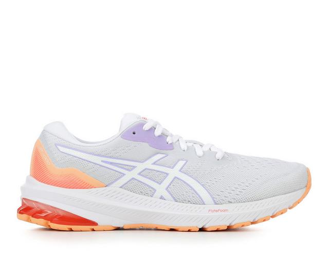 Women's ASICS GT 1000 11 Running Shoes in White/Purp/Oran color