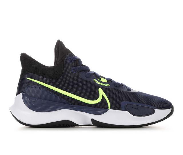 Men's Nike Renew Elevate III Basketball Shoes in Bk/Volt/Nvy 005 color