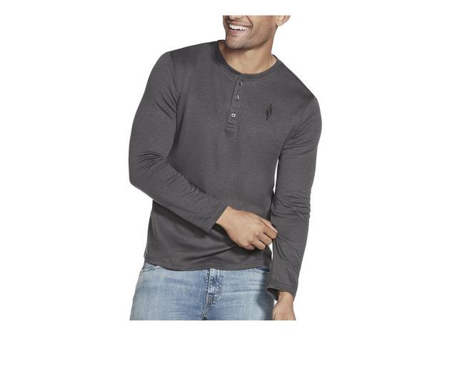 Skechers Go Apparel Men's Go Knit Pique Henley Long Sleeve Shirt in Heathr Charcoal color