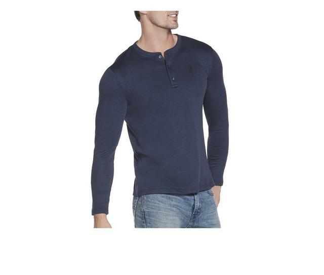 Skechers Go Apparel Men's Go Knit Pique Henley Long Sleeve Shirt in Blue Iris color