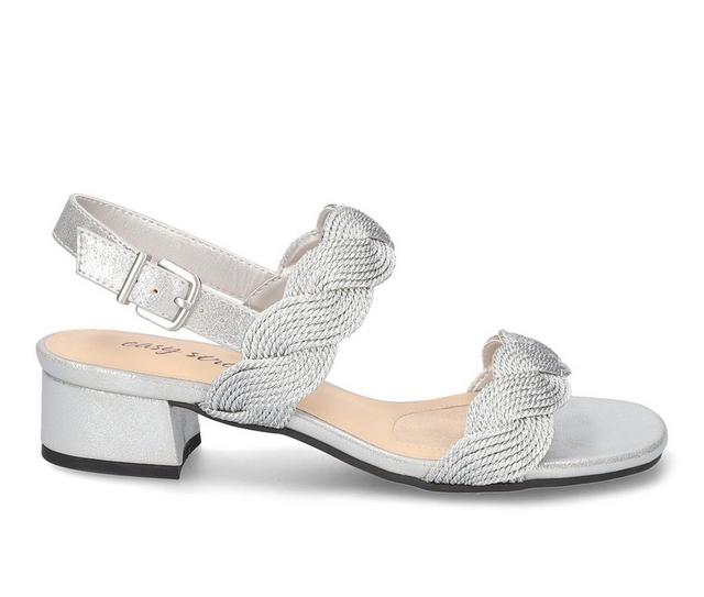 Women's Easy Street Charee Block Heel Dress Sandals in Silver Woven color