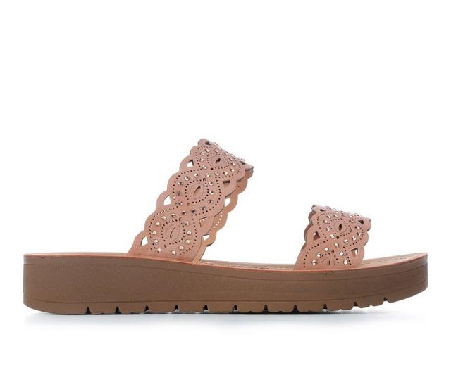 Women's Soda Vienna Wedge Sandals in Rosy Nude color