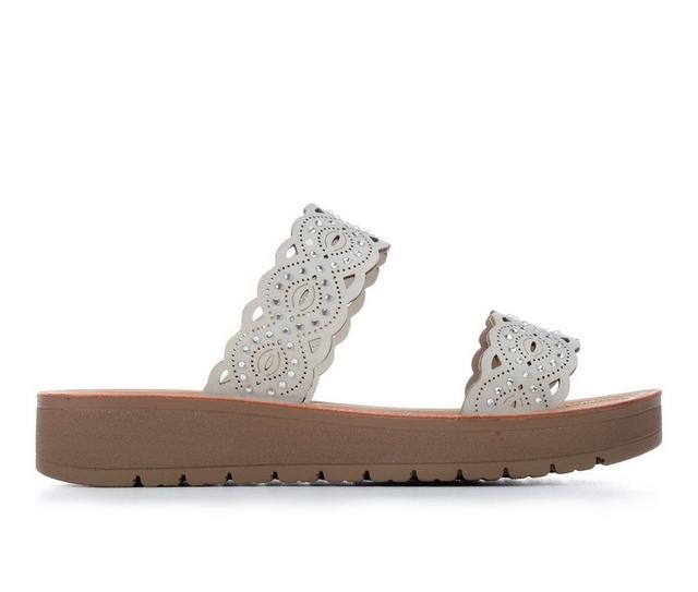 Women's Soda Vienna Wedge Sandals in Pale Grey color