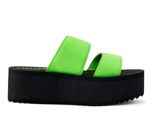 Women's Nest Shoes 2 Band Platform Sandals in Neon-Green color