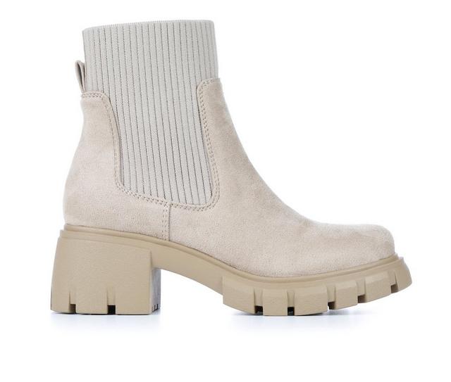 Women's Soda Zordy Heeled Chelsea Boots in Light Wheat color