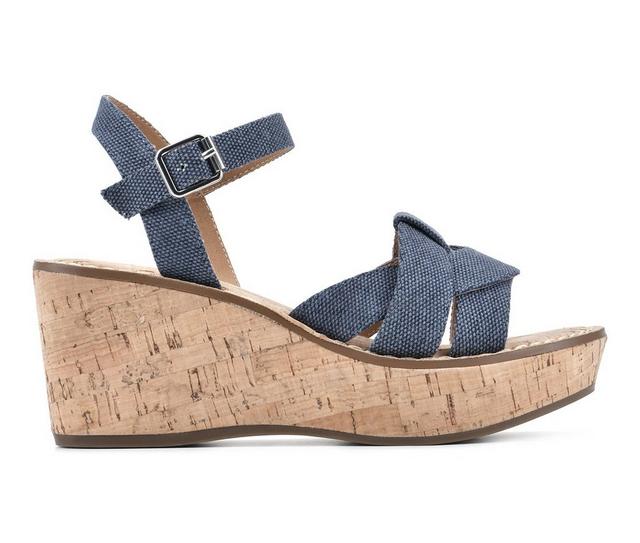 Women's White Mountain Simple Wedge Sandals in Denim Blue color