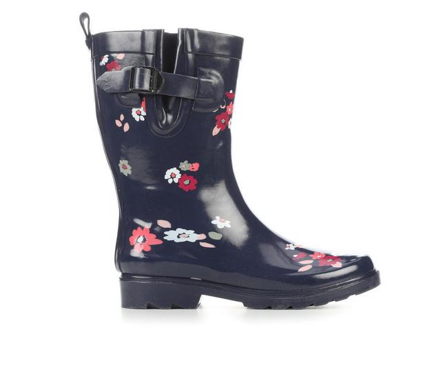 Women's Capelli New York Ditzy Floral Rain Boots in Navy Combo color