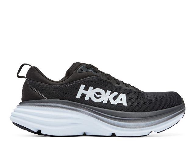 Men's Hoka One One Bondi 8 Running Shoes in Black/White color