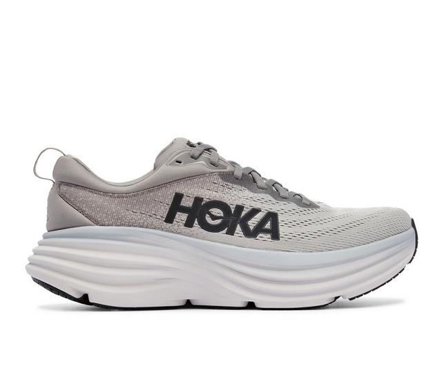 Men's Hoka Bondi 8 Running Shoes in Grey color