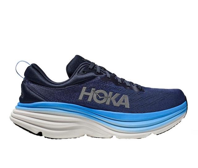 Men's Hoka Bondi 8 Running Shoes in Dark Blue color