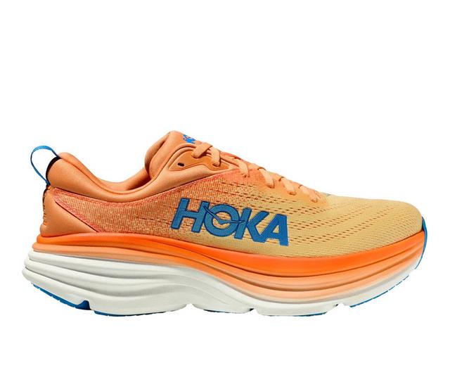Men's Hoka Bondi 8 Running Shoes in Orange/Blue color