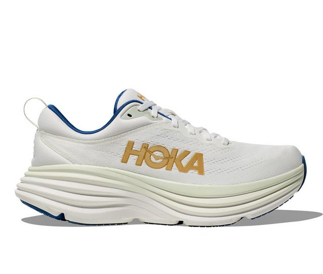 Men's Hoka Bondi 8 Running Shoes in Frost/Gold color