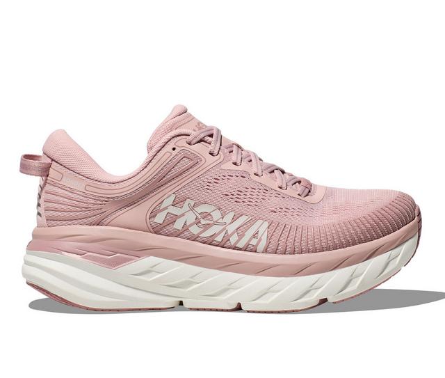 Women's Hoka One One Bondi 7 Running Shoes in Peach Whip/Wht color