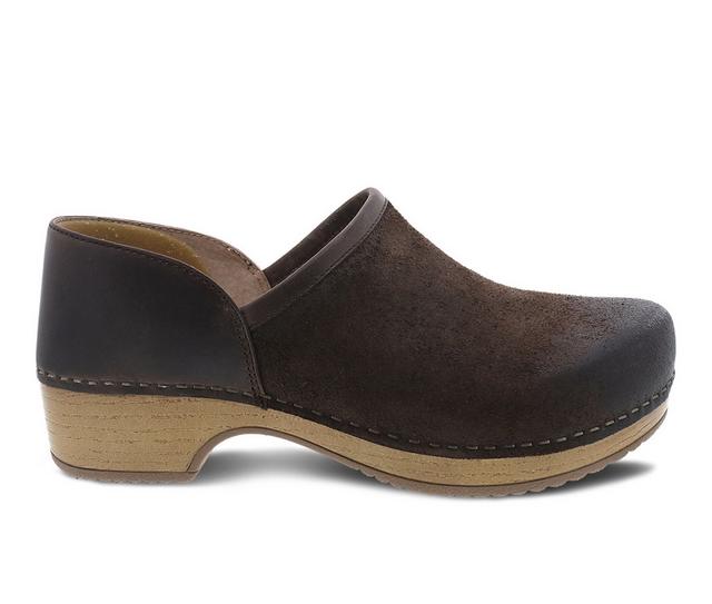 Women's Dansko Brenna Clogs in Chocolate Suede color