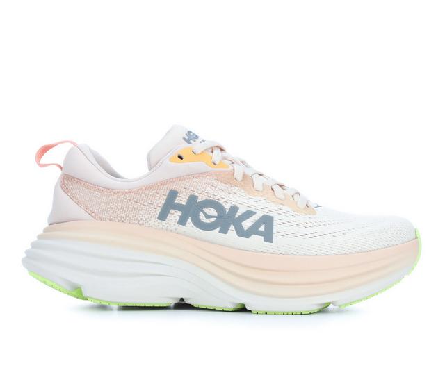 Women's Hoka Bondi 8 Running Shoes in Cream/Vanilla color