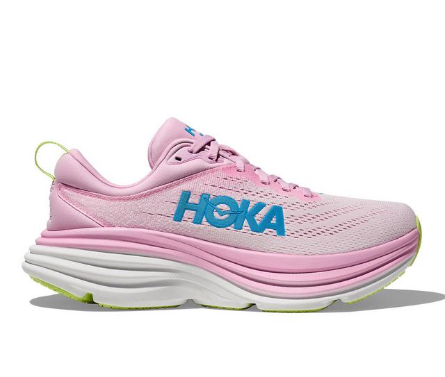 Women's Hoka One One Bondi 8 Running Shoes in Pink/Waterpark color