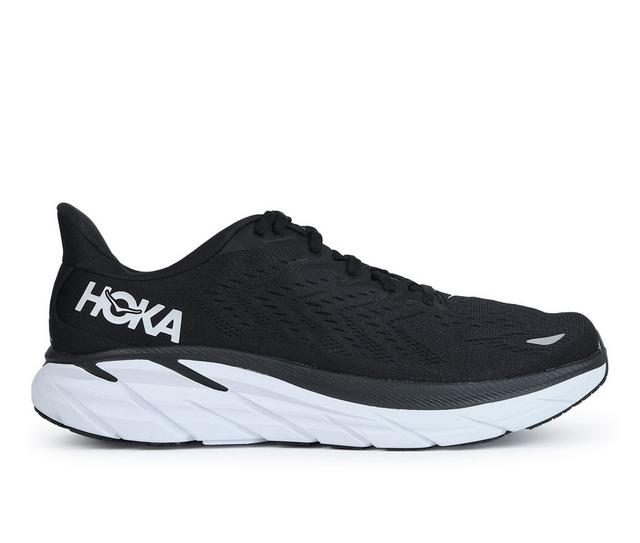 Men's Hoka Clifton 8 Running Shoes in Black/White color