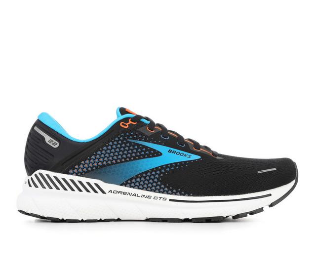 Men's Brooks Adrenaline GTS 22 Running Shoes in Blk/Blue/Orange color