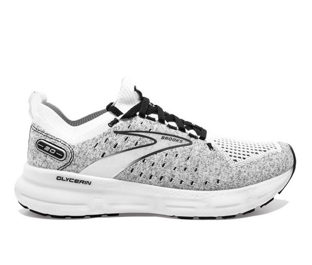 Men's Brooks Glycerin Stealthfit Running Shoes in White/Grey color