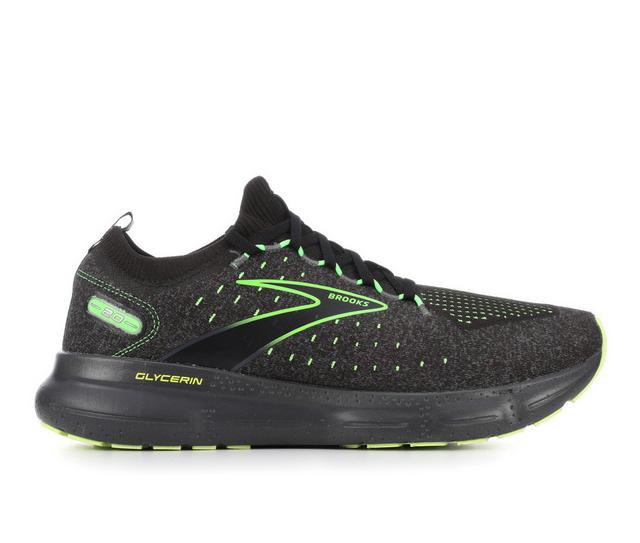 Men's Brooks Glycerin Stealthfit Running Shoes in Black/Pearl/Grn color