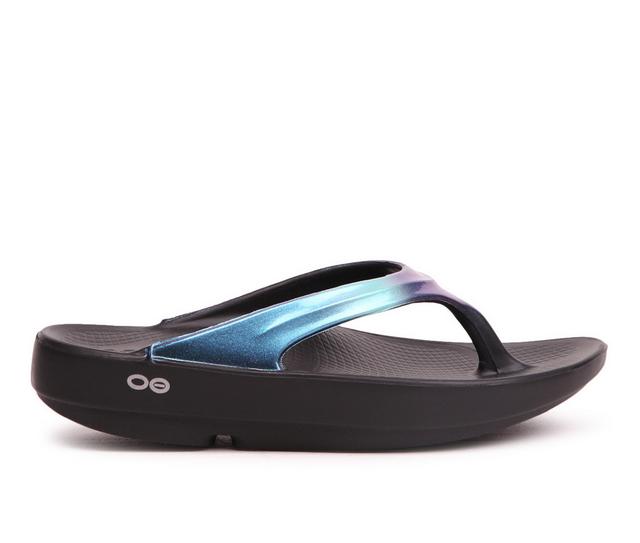 Women's Oofos Oolala Luxe Sandals in Black Atlantis color