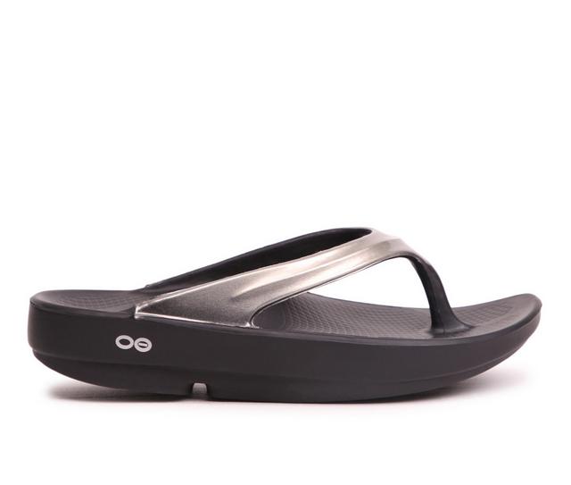 Women's Oofos Oolala Luxe Sandals in Black Latte color