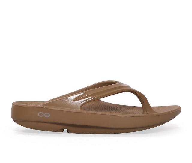 Adults' Oofos Oolala Thong Sandals in Taupe color