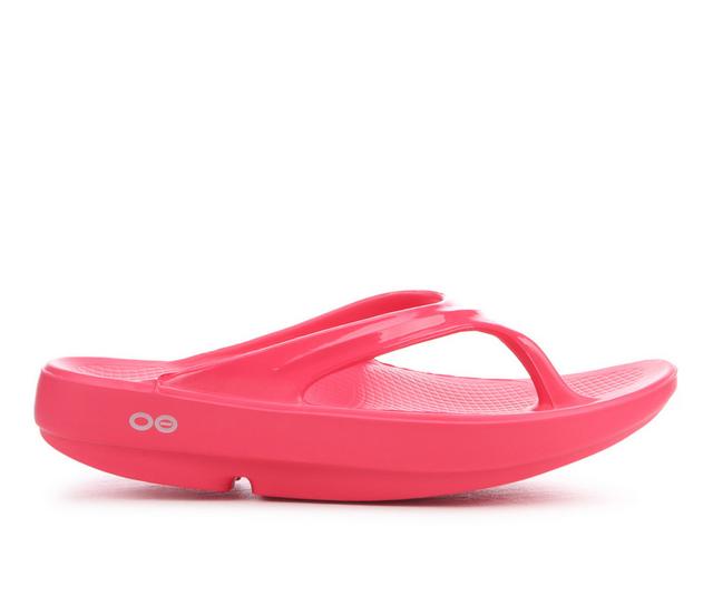Women's Oofos Oolala Thong Sandals in Neon Berry color