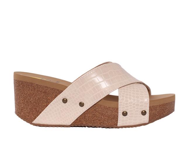 Women's Volatile Riverside Platform Wedge Sandals in Beige Croc color