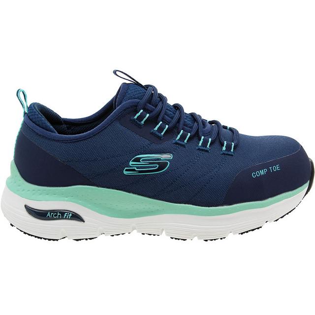 Women's Skechers Work Arch Fit SR Ebinal Work Shoes in Navy/Aqua color