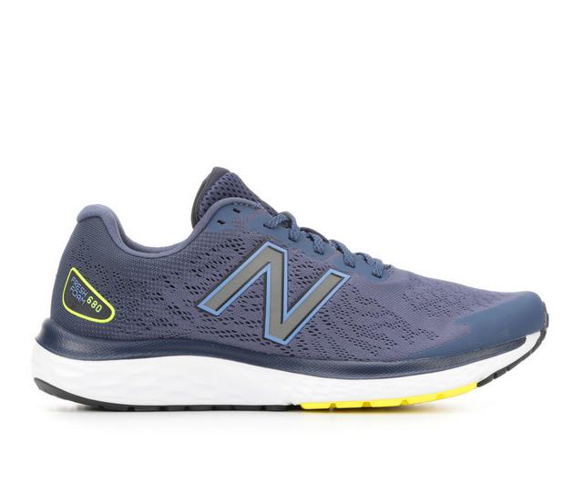 Men's New Balance M680v7 Running Shoes in Navy/Yel/Wht color
