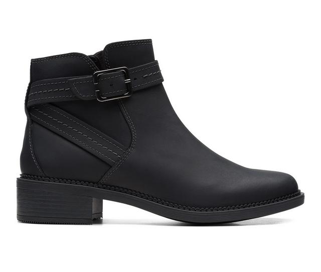 Women's Clarks Maye Strap Booties in Black Leather color