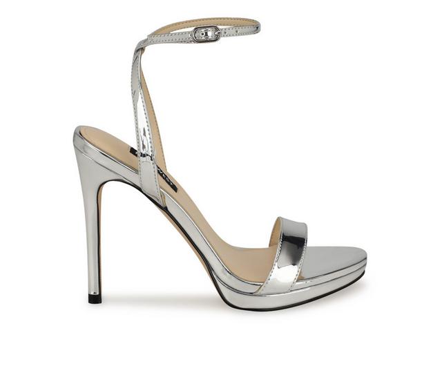 Women's Nine West Loola Dress Sandals in Silver Mirror color