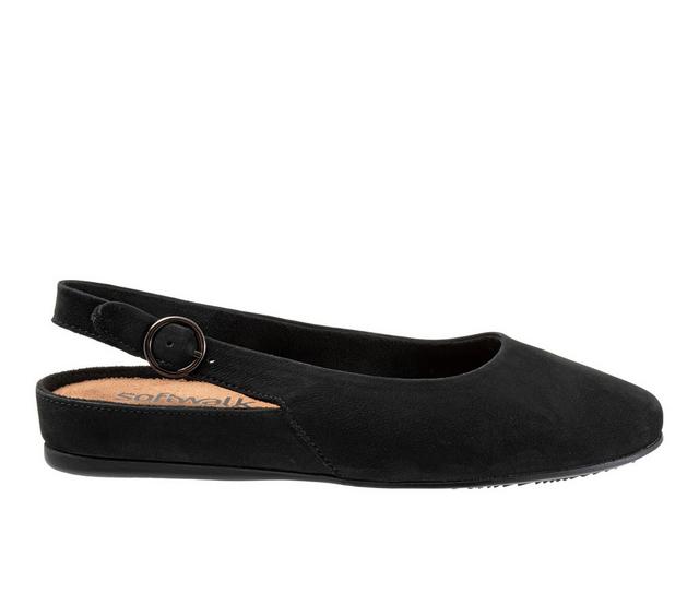 Women's Softwalk Sandy Slingback Flats in Black Nubuck color