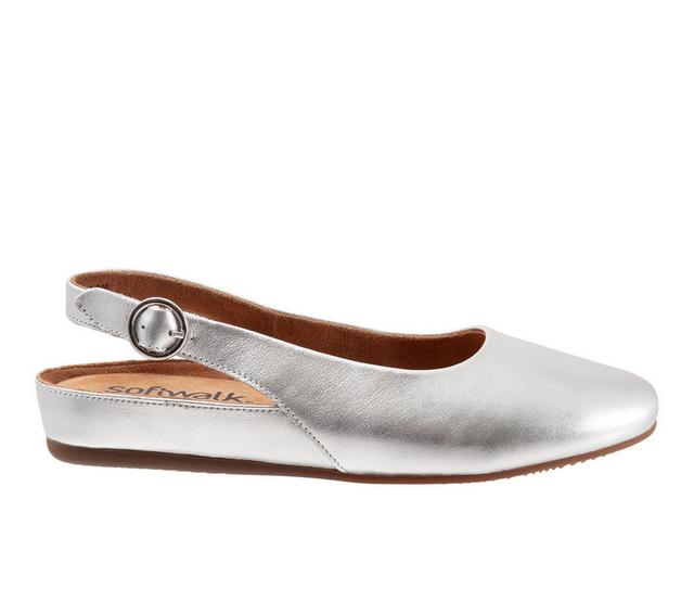 Women's Softwalk Sandy Slingback Flats in Silver Metalic color