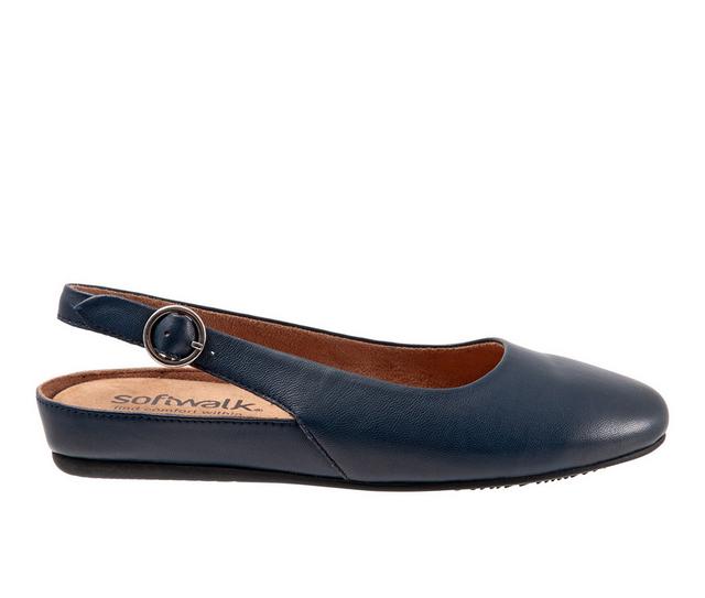 Women's Softwalk Sandy Slingback Flats in Navy color