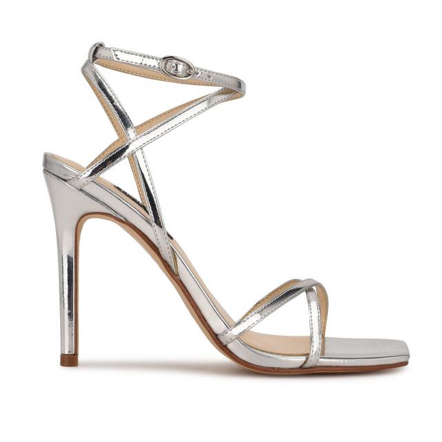 Women's Nine West Tidle Stiletto Sandals in Silver Mirror color