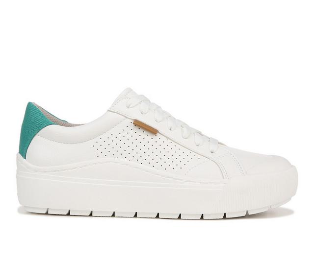 Women's Dr. Scholls Time Off Sustainable Platform Sneakers in White/Teal color