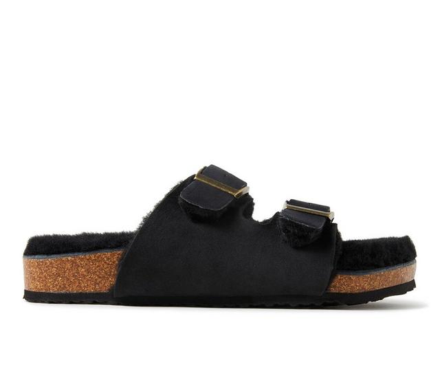 Fireside by Dearfoams Women's Tanworth Genuine Sherling Slide Footbed Sandals in Black color